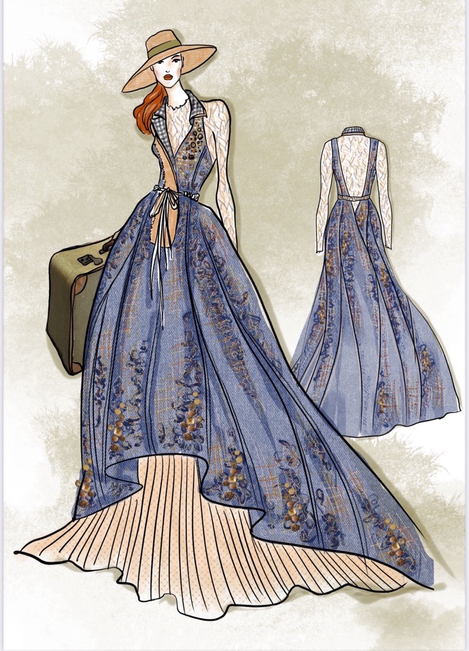 《桐花．縫記 Threads of Memory》設計手稿。從油桐花意象出發，描繪縫補與重生的概念，體現手工時尚的溫度與文化厚度。（photo credit：DFUN）